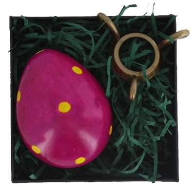 Purple Soapstone Egg with Yellow Polkadots in Gift Box and Free Stand